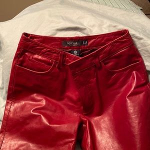 Real red leather boot cut pants